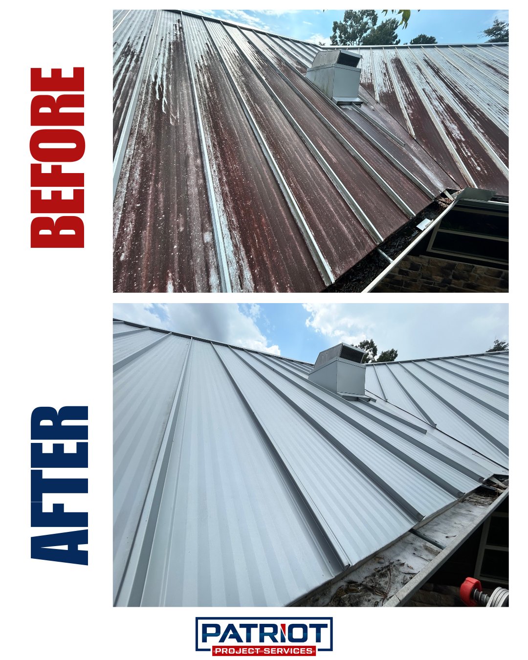 Rust on Roof Before and After Cleaning